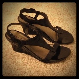 Kenneth Cole black wedge heels, open toe